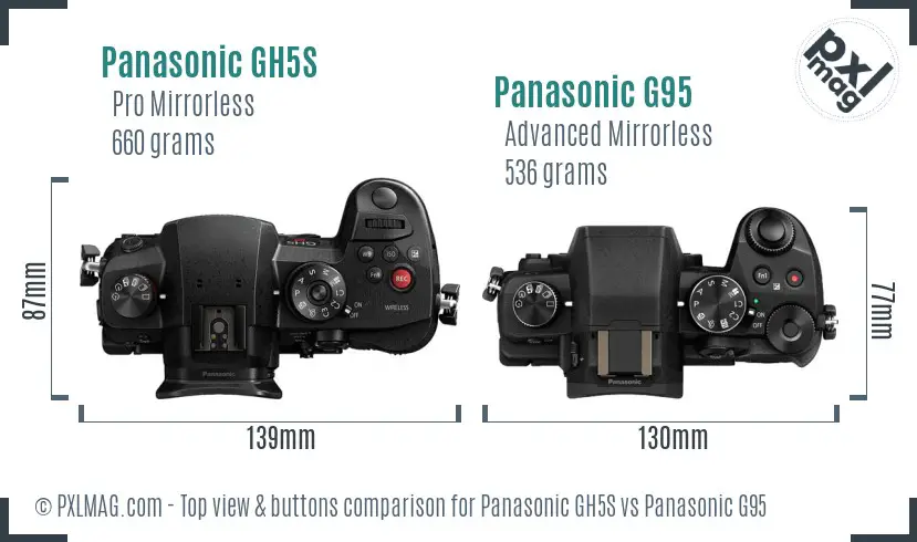 Panasonic GH5S vs Panasonic G95 top view buttons comparison