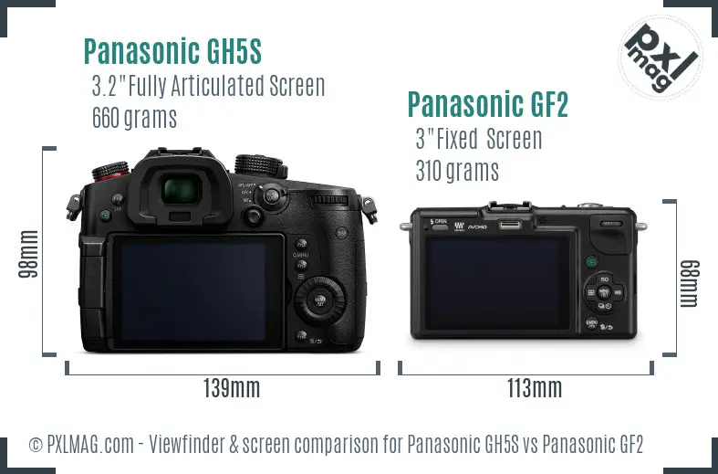 Panasonic GH5S vs Panasonic GF2 Screen and Viewfinder comparison