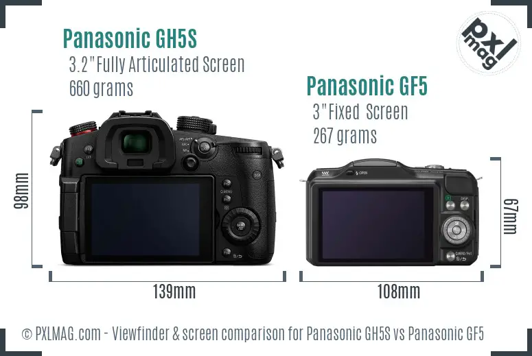 Panasonic GH5S vs Panasonic GF5 Screen and Viewfinder comparison