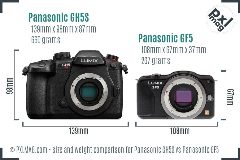 Panasonic GH5S vs Panasonic GF5 size comparison