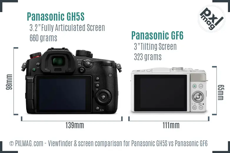 Panasonic GH5S vs Panasonic GF6 Screen and Viewfinder comparison