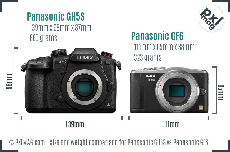 Panasonic GH5S vs Panasonic GF6 size comparison