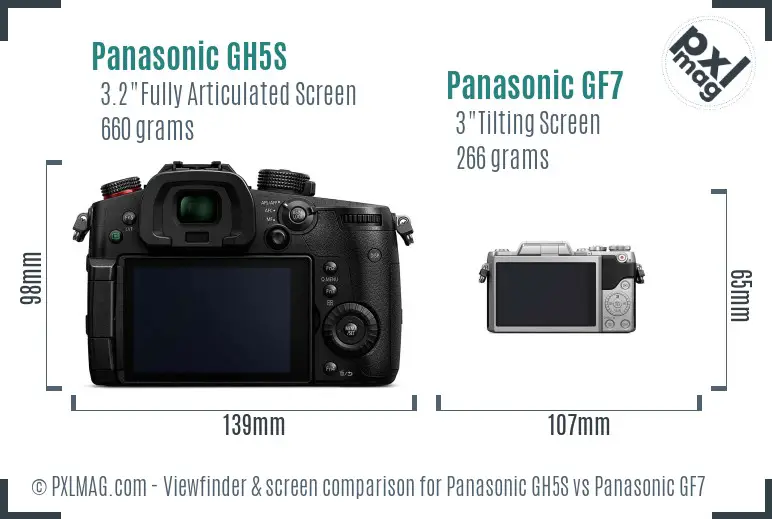 Panasonic GH5S vs Panasonic GF7 Screen and Viewfinder comparison