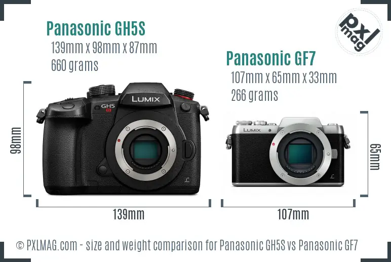Panasonic GH5S vs Panasonic GF7 size comparison
