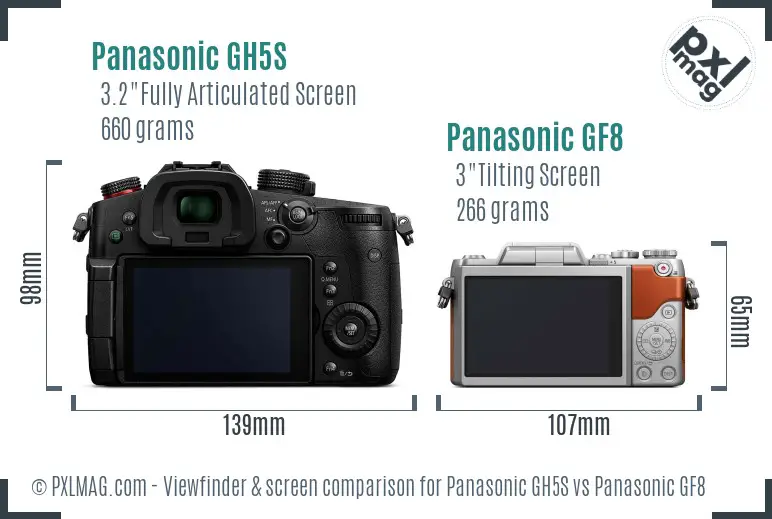 Panasonic GH5S vs Panasonic GF8 Screen and Viewfinder comparison