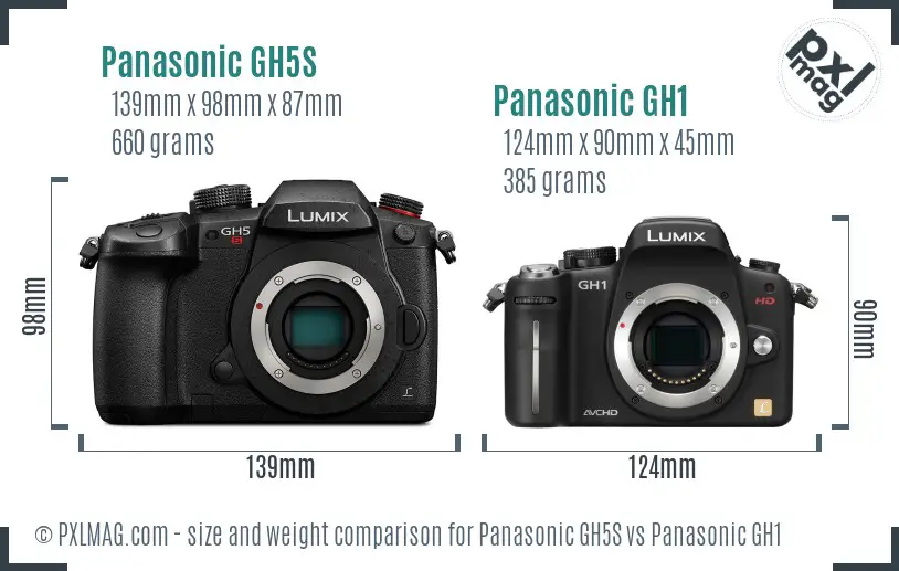 Panasonic GH5S vs Panasonic GH1 size comparison