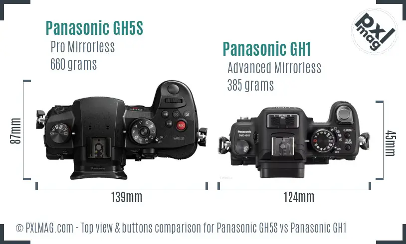 Panasonic GH5S vs Panasonic GH1 top view buttons comparison