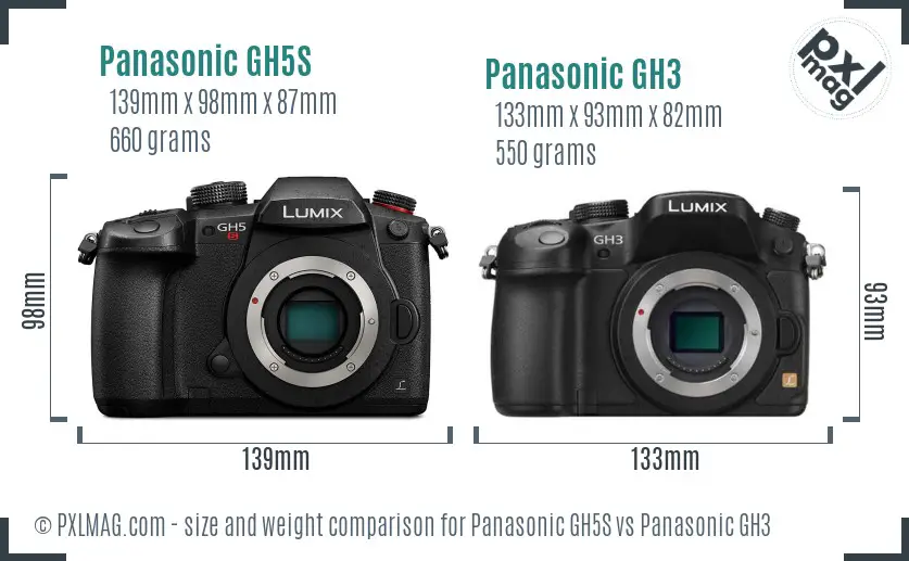 Panasonic GH5S vs Panasonic GH3 size comparison