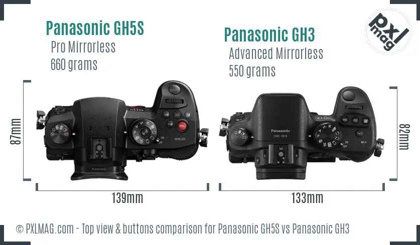 Panasonic GH5S vs Panasonic GH3 top view buttons comparison