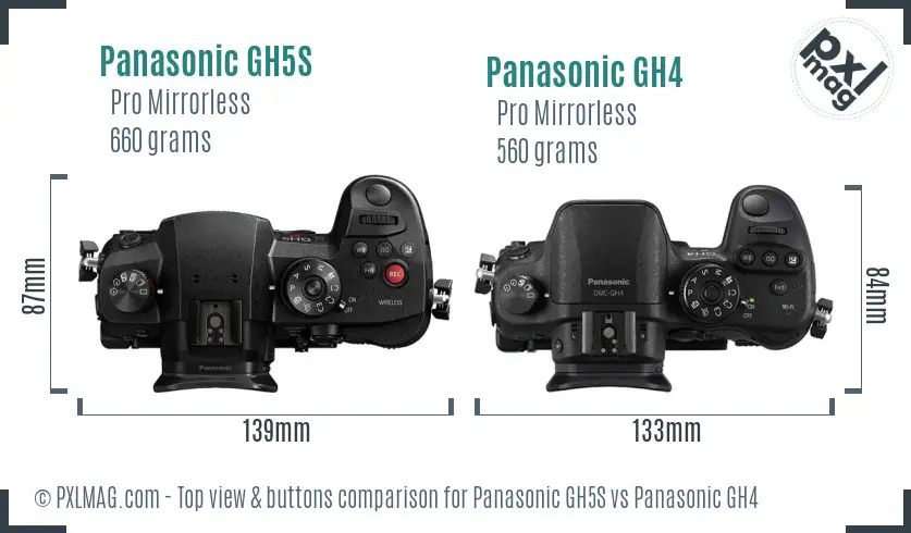 Panasonic GH5S vs Panasonic GH4 top view buttons comparison