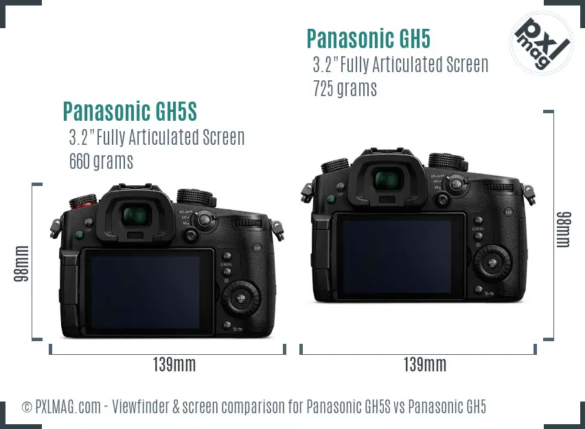 Panasonic GH5S vs Panasonic GH5 Screen and Viewfinder comparison