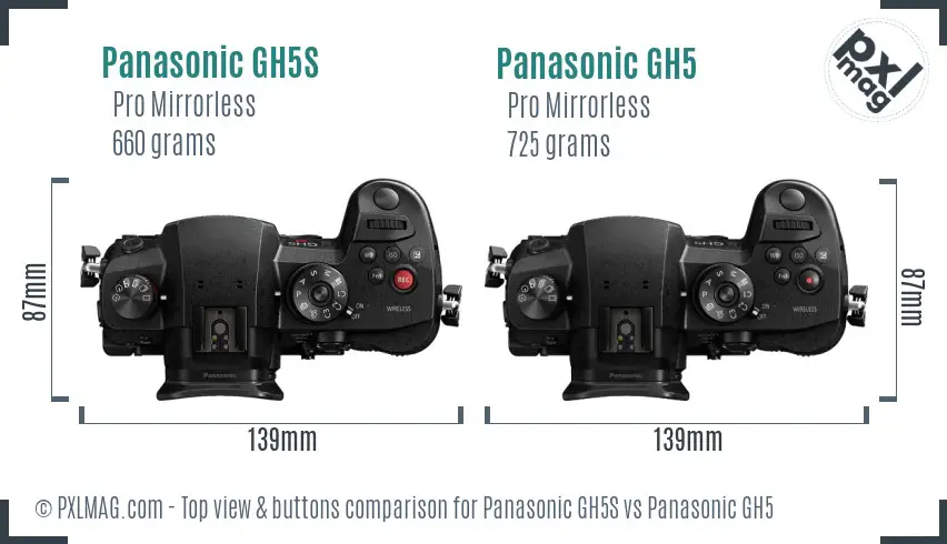Panasonic GH5S vs Panasonic GH5 top view buttons comparison