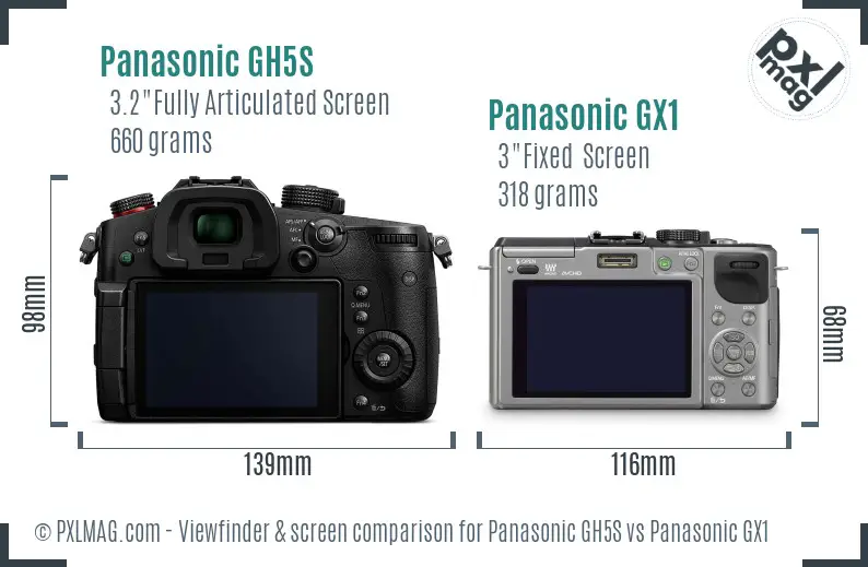 Panasonic GH5S vs Panasonic GX1 Screen and Viewfinder comparison