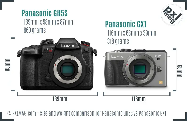 Panasonic GH5S vs Panasonic GX1 size comparison