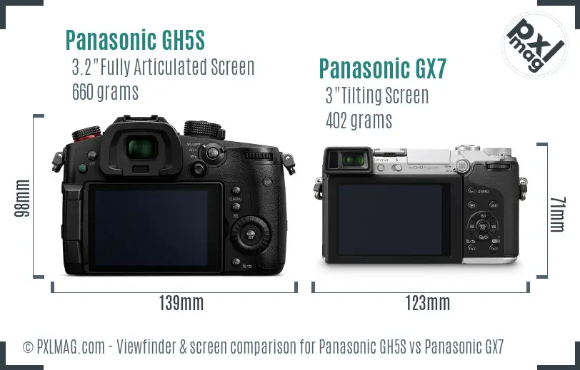 Panasonic GH5S vs Panasonic GX7 Screen and Viewfinder comparison