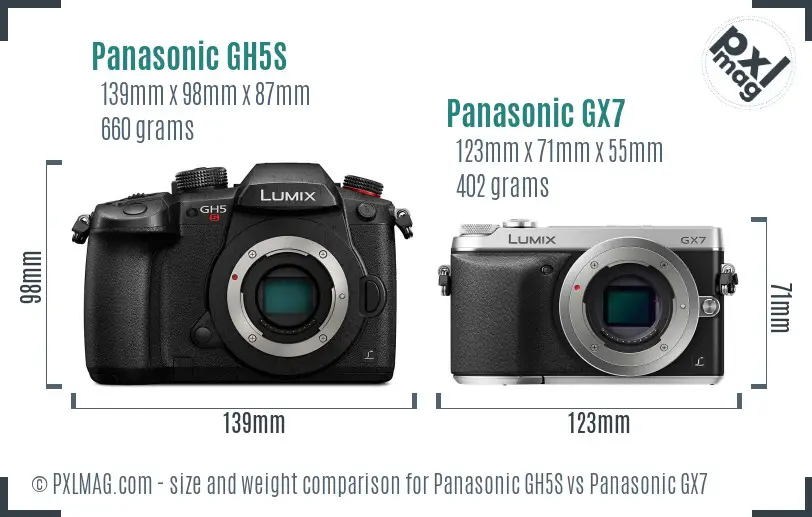 Panasonic GH5S vs Panasonic GX7 size comparison