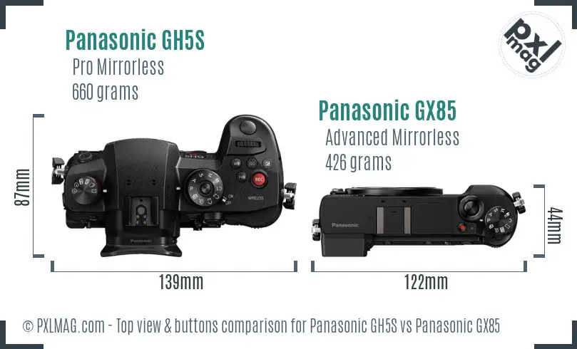 Panasonic GH5S vs Panasonic GX85 top view buttons comparison