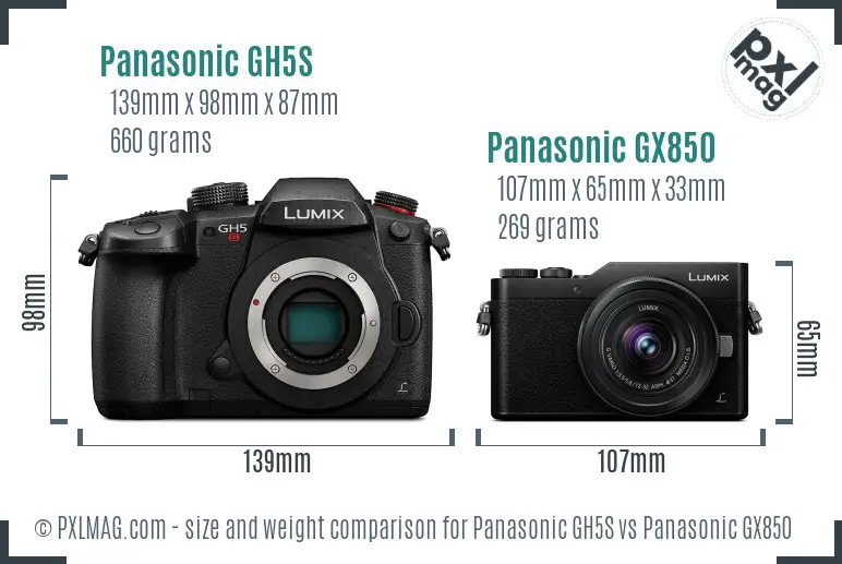 Panasonic GH5S vs Panasonic GX850 size comparison