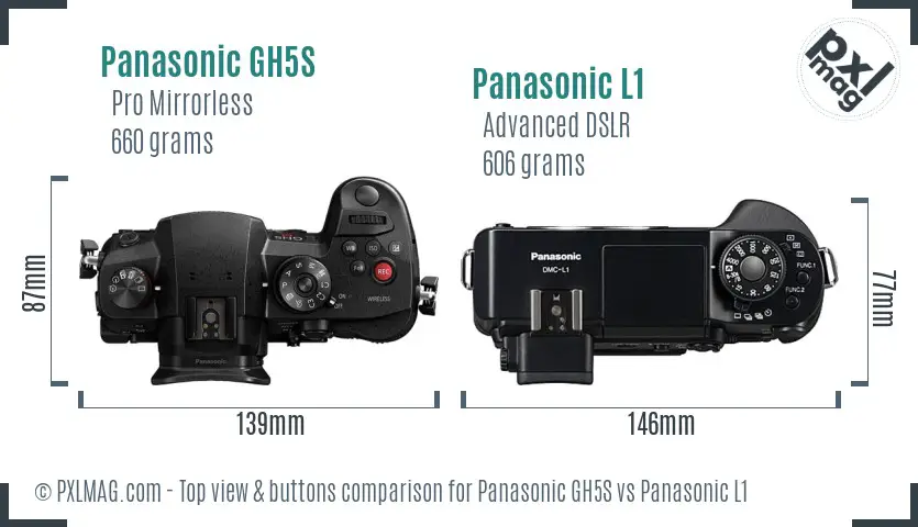 Panasonic GH5S vs Panasonic L1 top view buttons comparison