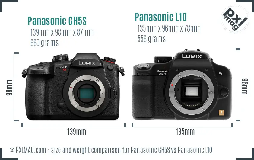 Panasonic GH5S vs Panasonic L10 size comparison