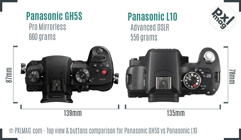 Panasonic GH5S vs Panasonic L10 top view buttons comparison