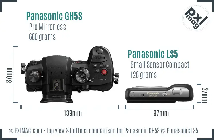 Panasonic GH5S vs Panasonic LS5 top view buttons comparison