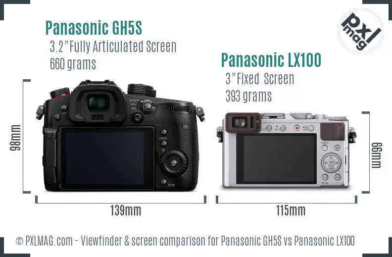 Panasonic GH5S vs Panasonic LX100 Screen and Viewfinder comparison