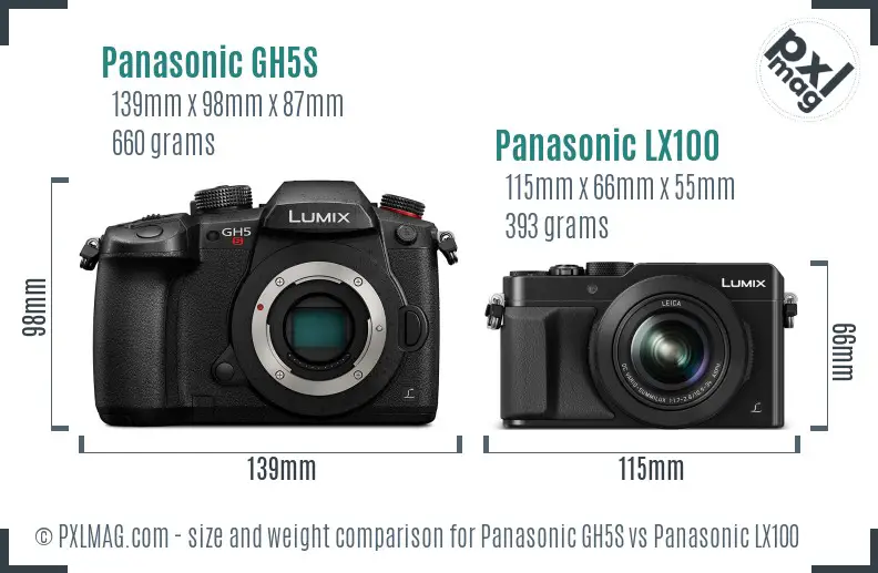 Panasonic GH5S vs Panasonic LX100 size comparison