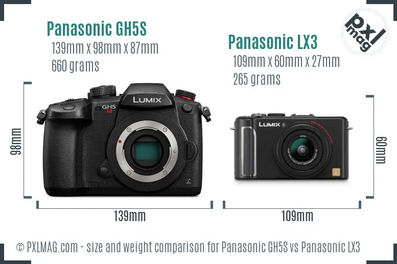 Panasonic GH5S vs Panasonic LX3 size comparison