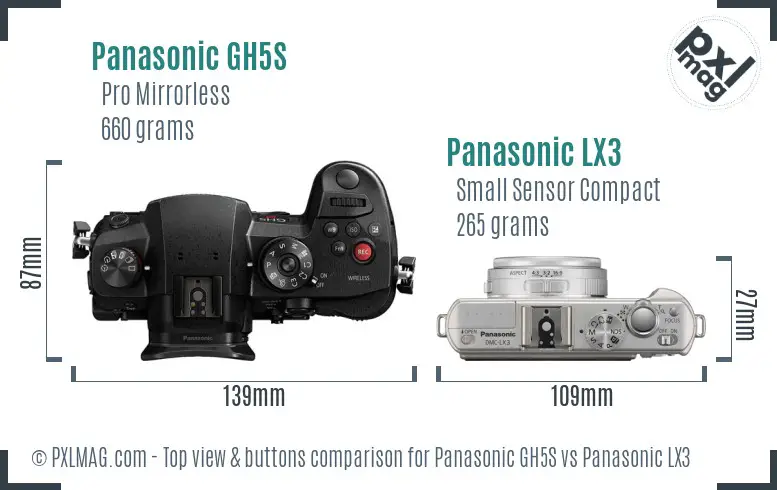Panasonic GH5S vs Panasonic LX3 top view buttons comparison