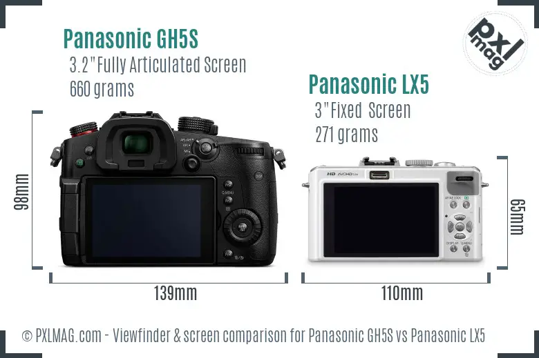 Panasonic GH5S vs Panasonic LX5 Screen and Viewfinder comparison Panasonic GH5S vs Panasonic LX5 Screen and Viewfinder comparison