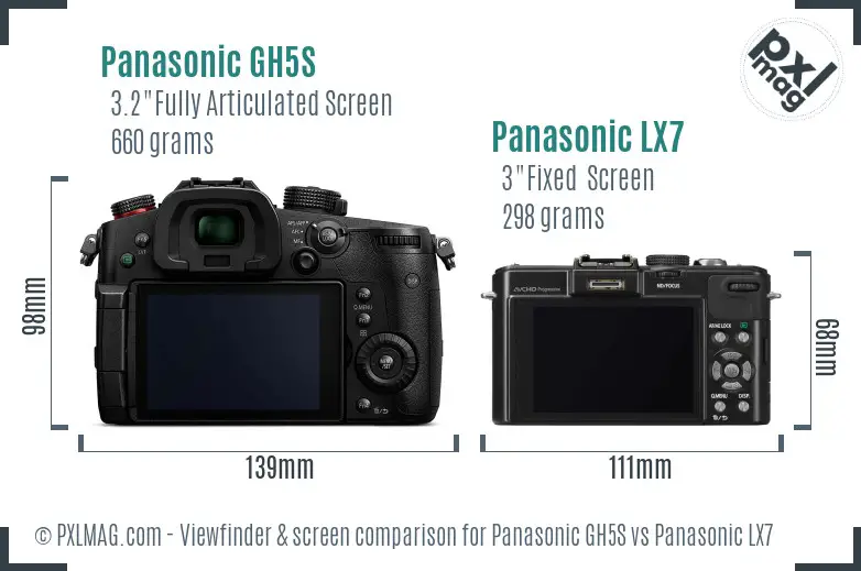 Panasonic GH5S vs Panasonic LX7 Screen and Viewfinder comparison