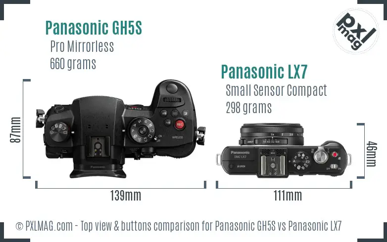 Panasonic GH5S vs Panasonic LX7 top view buttons comparison