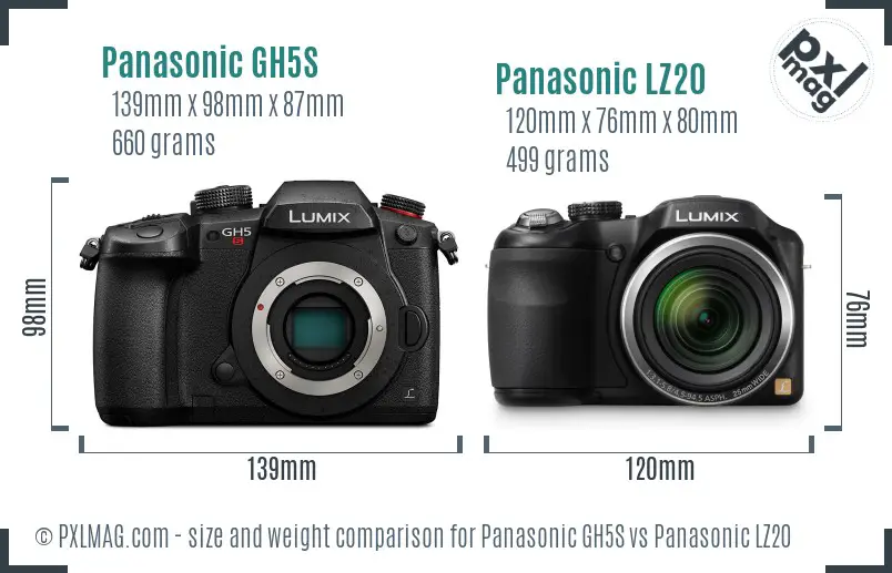 Panasonic GH5S vs Panasonic LZ20 size comparison