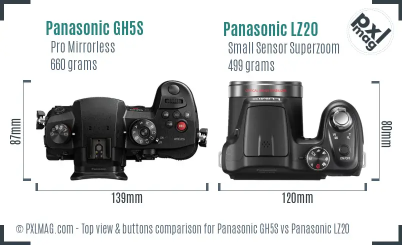 Panasonic GH5S vs Panasonic LZ20 top view buttons comparison