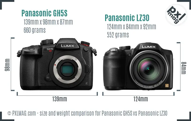 Panasonic GH5S vs Panasonic LZ30 size comparison