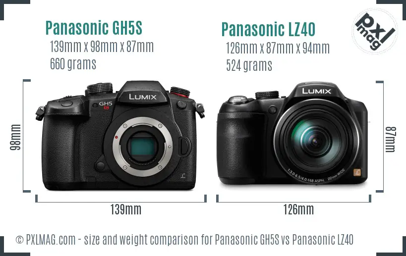 Panasonic GH5S vs Panasonic LZ40 size comparison