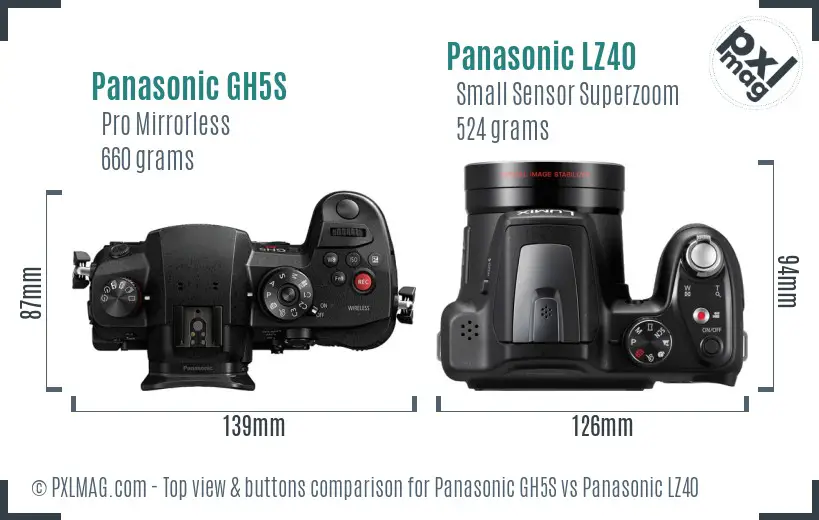 Panasonic GH5S vs Panasonic LZ40 top view buttons comparison