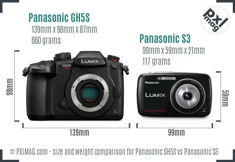 Panasonic GH5S vs Panasonic S3 size comparison