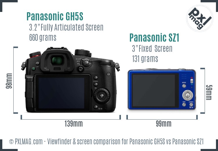 Panasonic GH5S vs Panasonic SZ1 Screen and Viewfinder comparison