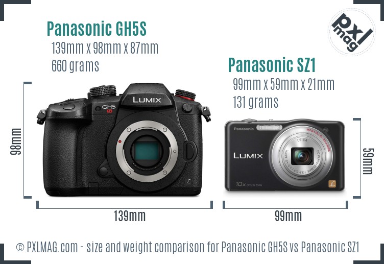 Panasonic GH5S vs Panasonic SZ1 size comparison