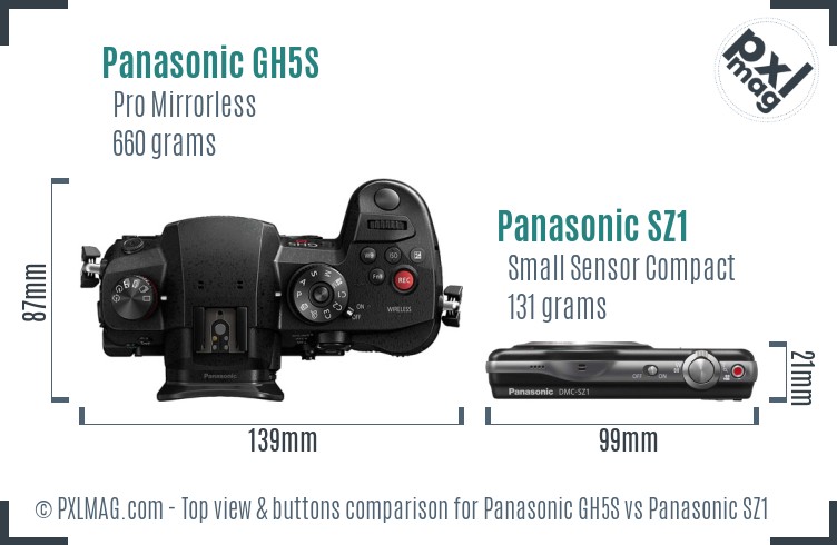Panasonic GH5S vs Panasonic SZ1 top view buttons comparison