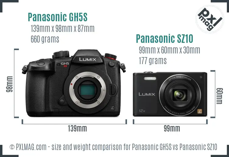 Panasonic GH5S vs Panasonic SZ10 size comparison Panasonic GH5S vs Panasonic SZ10 size comparison