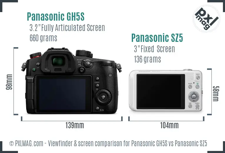 Panasonic GH5S vs Panasonic SZ5 Screen and Viewfinder comparison Panasonic GH5S vs Panasonic SZ5 Screen and Viewfinder comparison