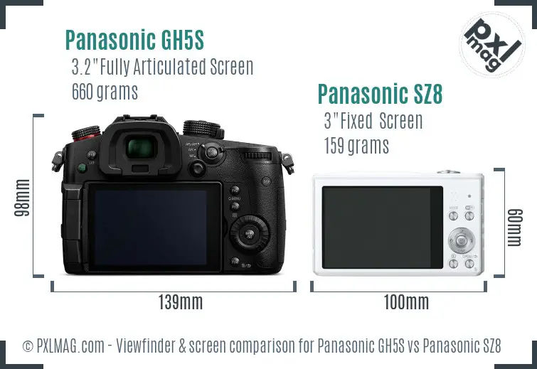 Panasonic GH5S vs Panasonic SZ8 Screen and Viewfinder comparison Panasonic GH5S vs Panasonic SZ8 Screen and Viewfinder comparison