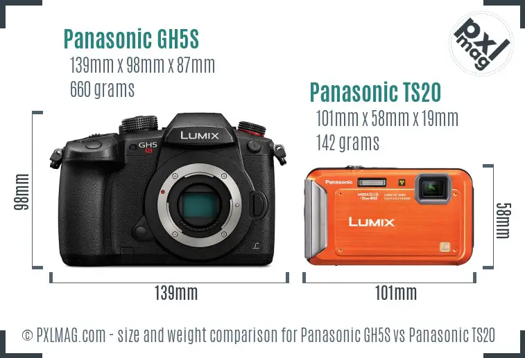 Panasonic GH5S vs Panasonic TS20 size comparison