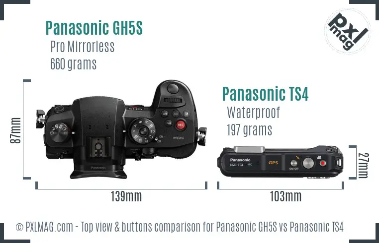 Panasonic GH5S vs Panasonic TS4 top view buttons comparison