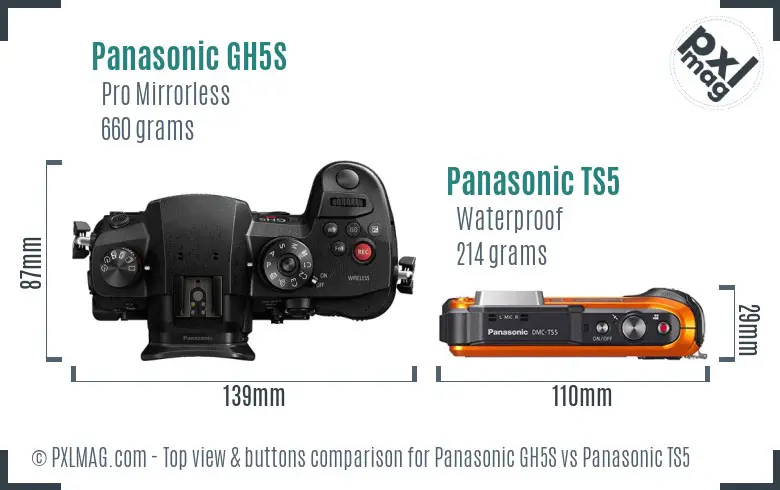 Panasonic GH5S vs Panasonic TS5 top view buttons comparison