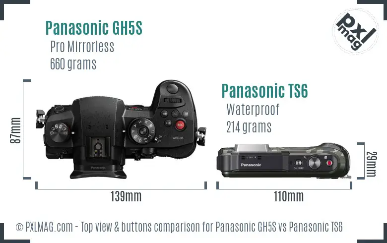 Panasonic GH5S vs Panasonic TS6 top view buttons comparison