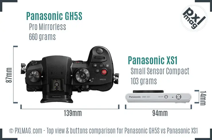 Panasonic GH5S vs Panasonic XS1 top view buttons comparison